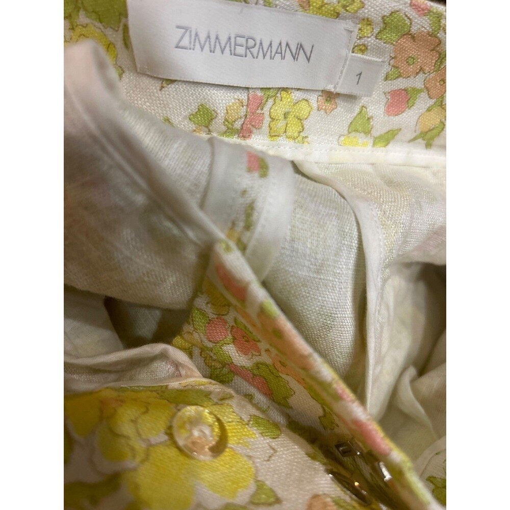 ZIMMERMANN Goldie Women’s Linen Belted Floral Wide Leg Pants size 1/S - Picture 6 of 7